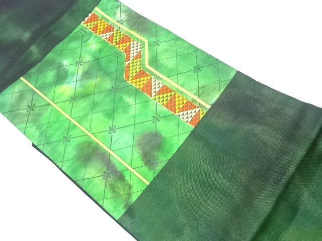 リサイクル　菱に抽象模様織出し名古屋帯